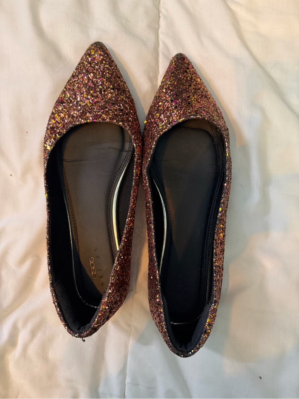 ASOS Glitter Pointed Flats in Brown Multi